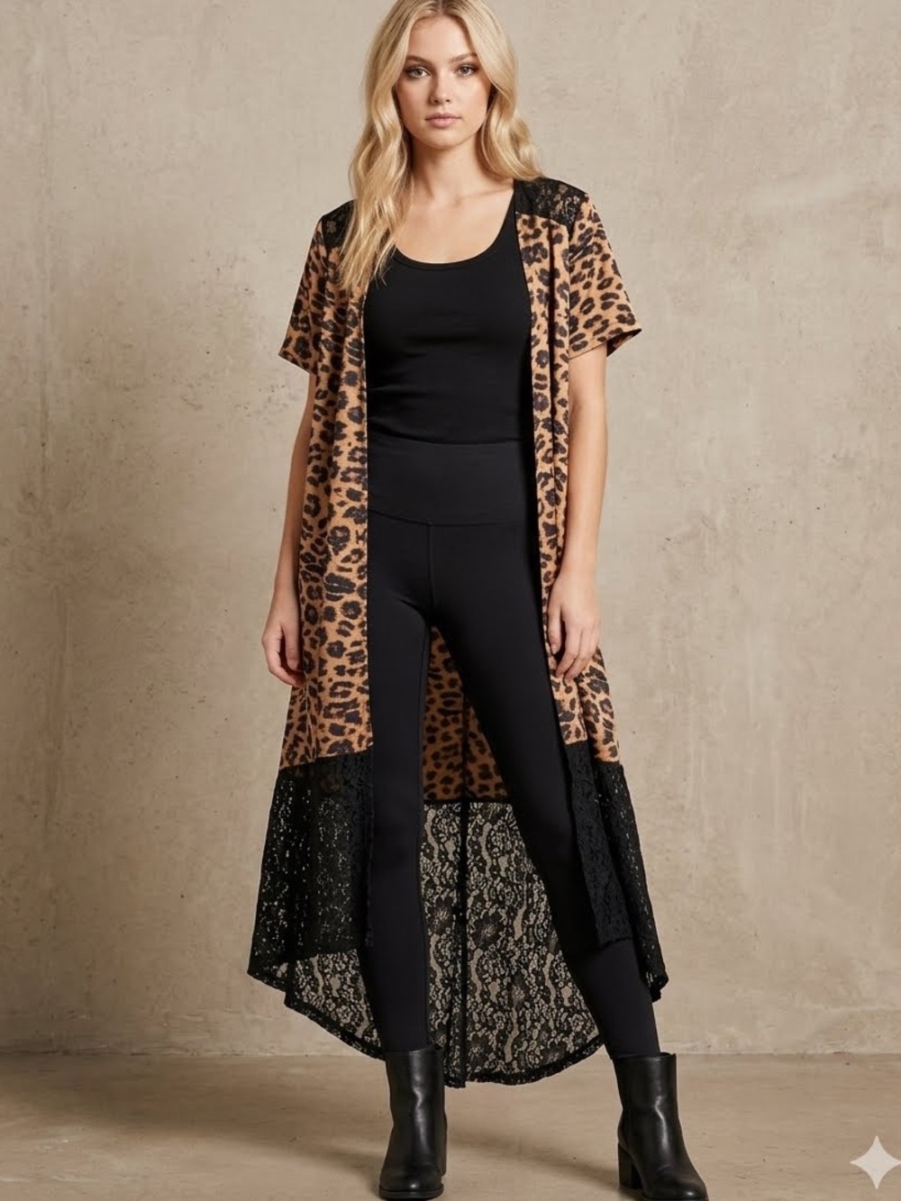 Leopard Print Black Lace Long Duster Kimono Cardigan NWT Boho Goth